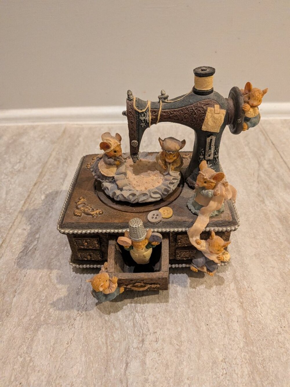 San Francisco Music Box Mice on a Sewing Machine Animated Figure